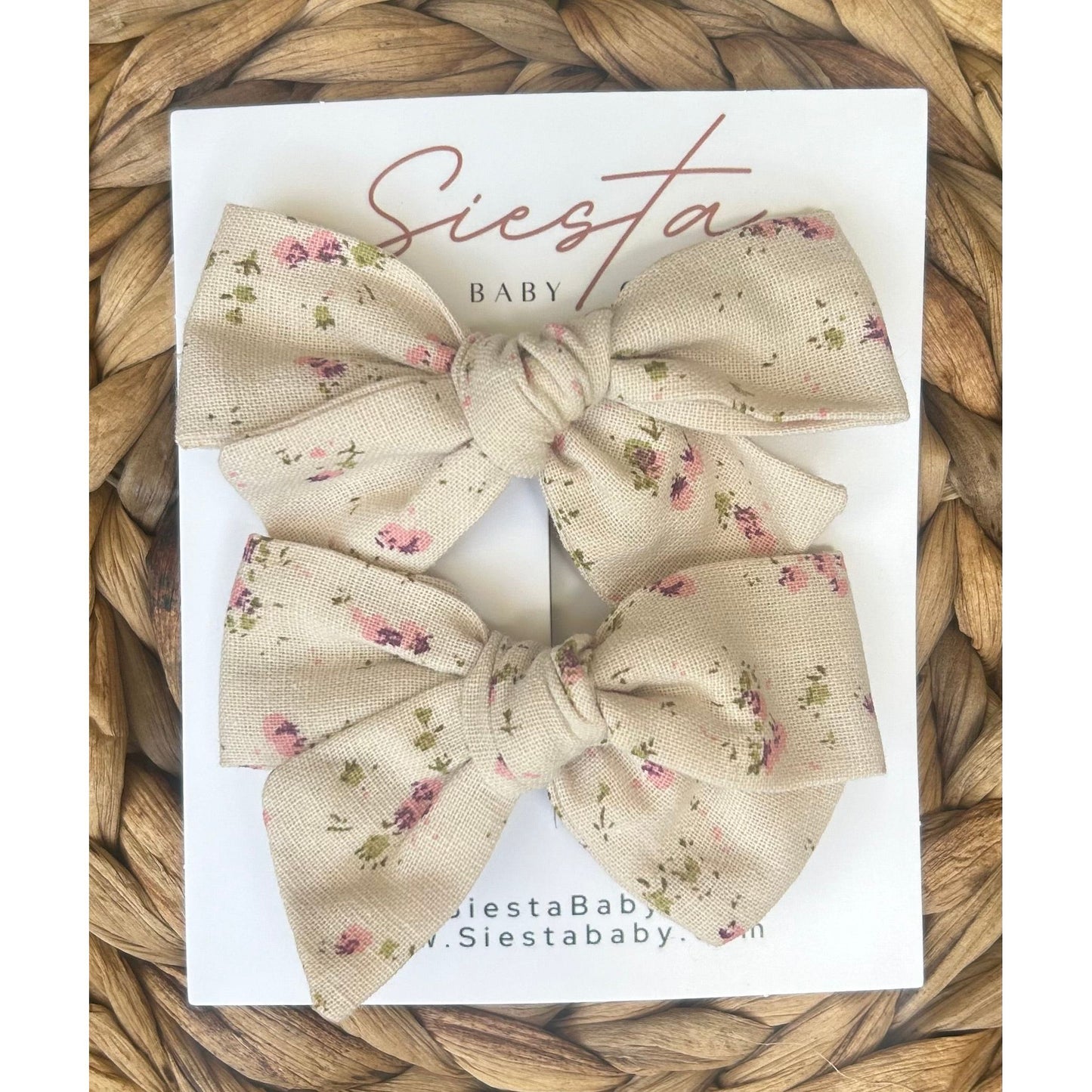 Pigtail Bow Set- Beige Floral