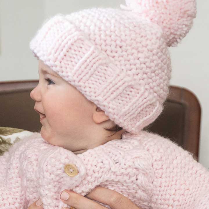 Blush Pink Garter Stitch Beanie Hat Baby & Kids