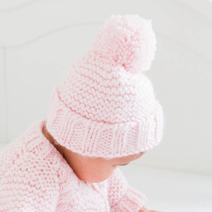 Blush Pink Garter Stitch Beanie Hat Baby & Kids