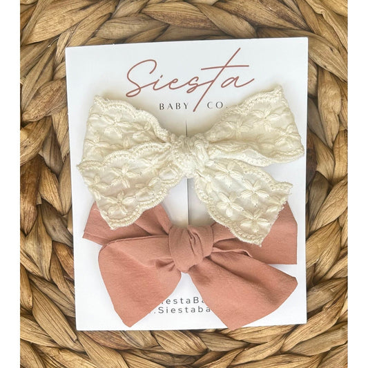 Bow Set- Rosa and Ivory Lace