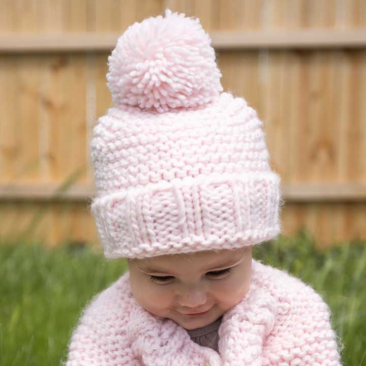 Blush Pink Garter Stitch Beanie Hat Baby & Kids