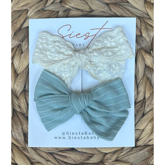 Bow Set- Blue Stripe and Lace