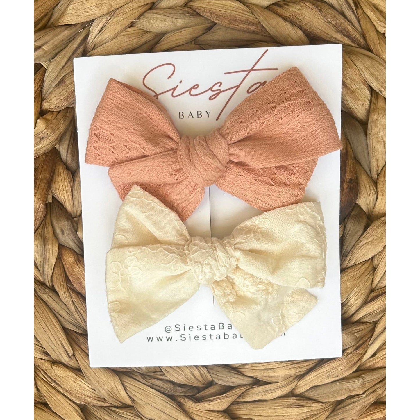 Pigtail Bow Set- Peach and Ivory