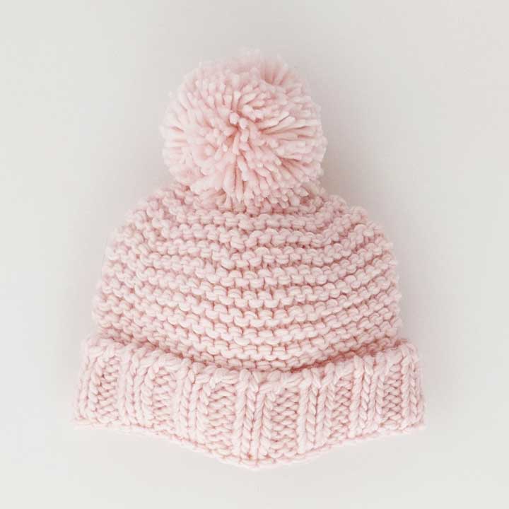 Blush Pink Garter Stitch Beanie Hat Baby & Kids