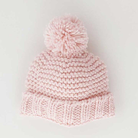 Blush Pink Garter Stitch Beanie Hat Baby & Kids