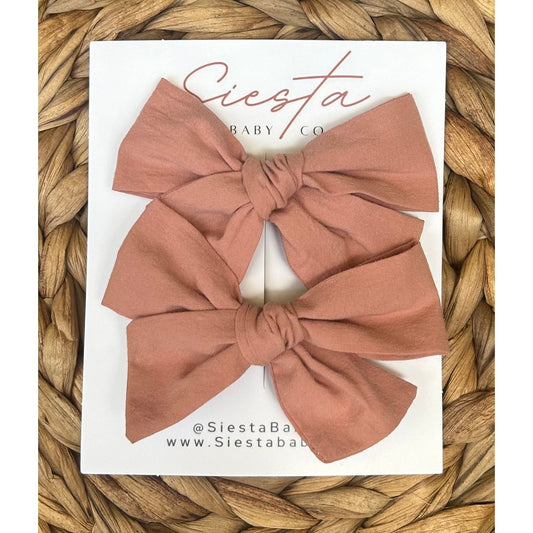 Pigtail Bow Set- Rose