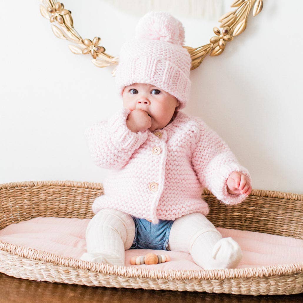 Blush Pink Garter Stitch Beanie Hat Baby & Kids