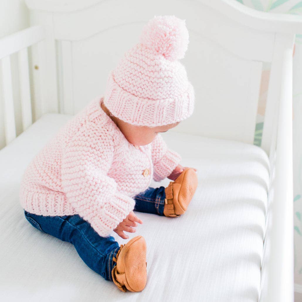 Blush Pink Garter Stitch Beanie Hat Baby & Kids