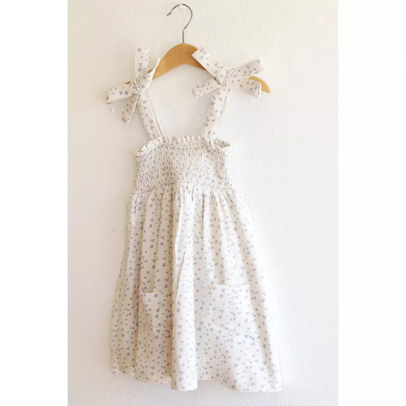 Floral Smocked Ivory Tie Shoulder Dress