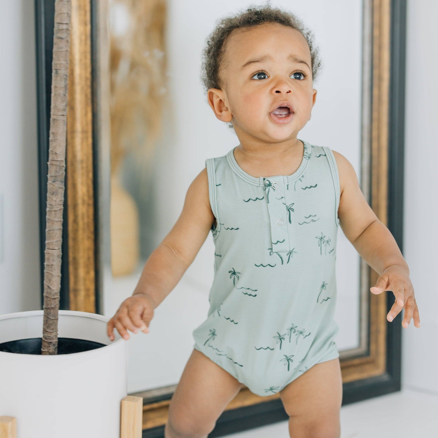 Bamboo Tank Romper - Palms