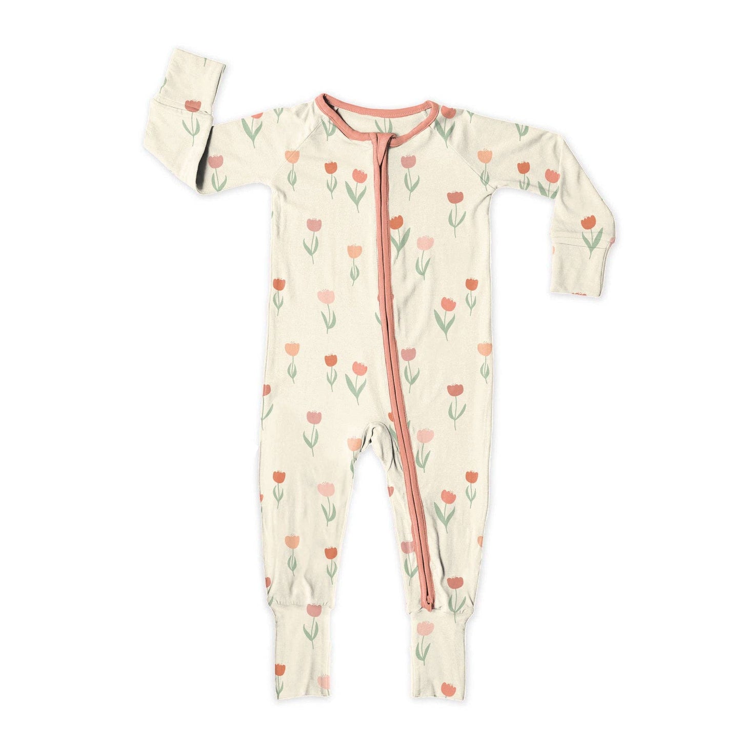 Too Cute Tulips Zip Up Bamboo Pajamas