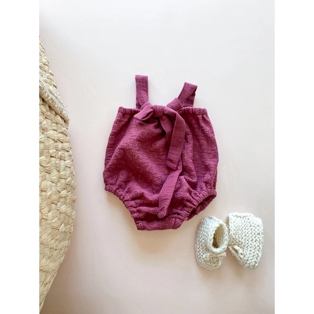 Embroidered Muslin Romper-Raspberry - SiestaBabyCo